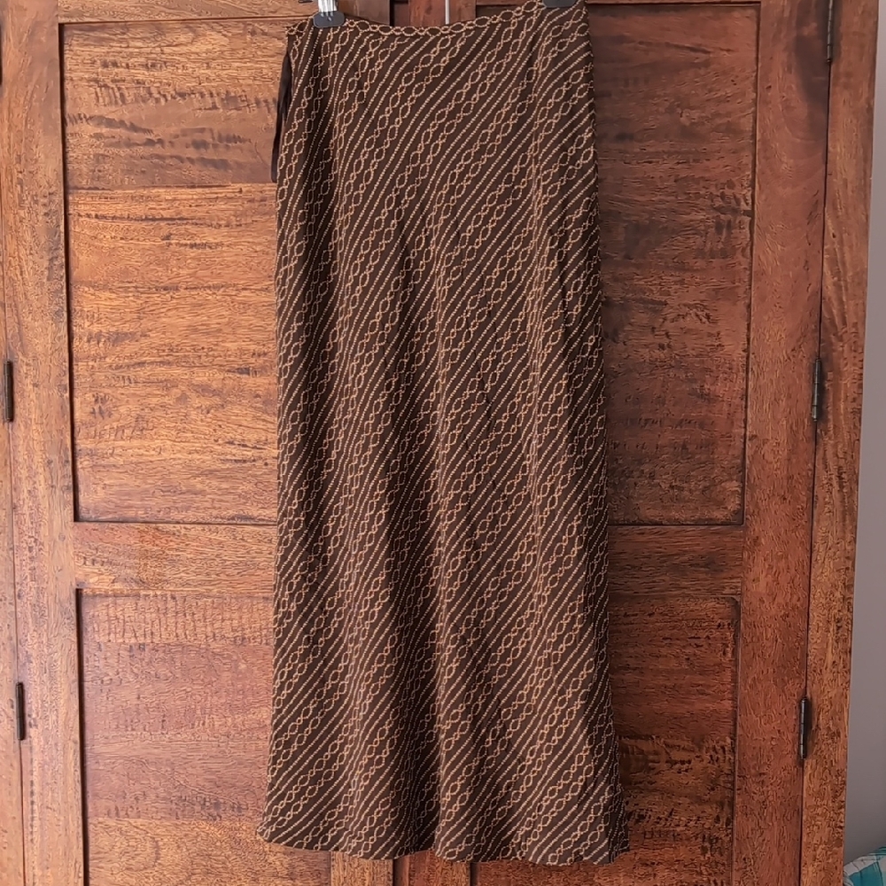 INC International Concepts Brown Geometric Pencil Skirt Silk Fully Lined 36"Long
